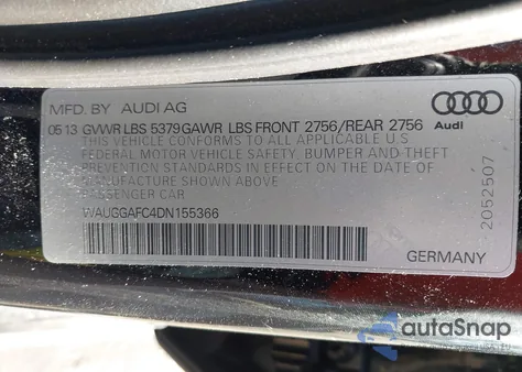 2013 Audi A6 3.0T Premium from USA, damaged, VIN WAUGGAFC4DN155366